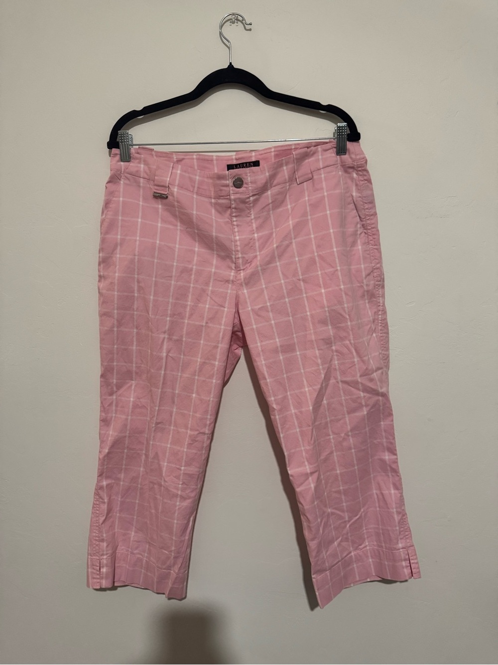 Ralph Lauren Black Label Pink Plaid Capri Pants Size 12 Country Club Old Money